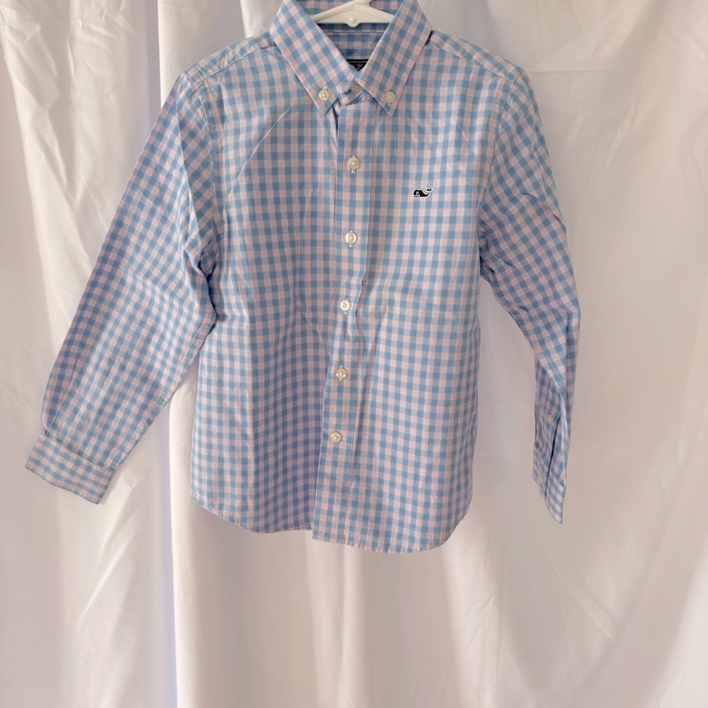 Vineyard Vines Blue and Pink Checkered Kids Button Down Shirt